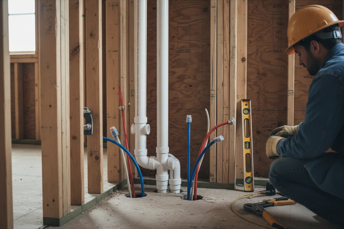 Drain and supply rough-in during Leak Detection in Bricelyn